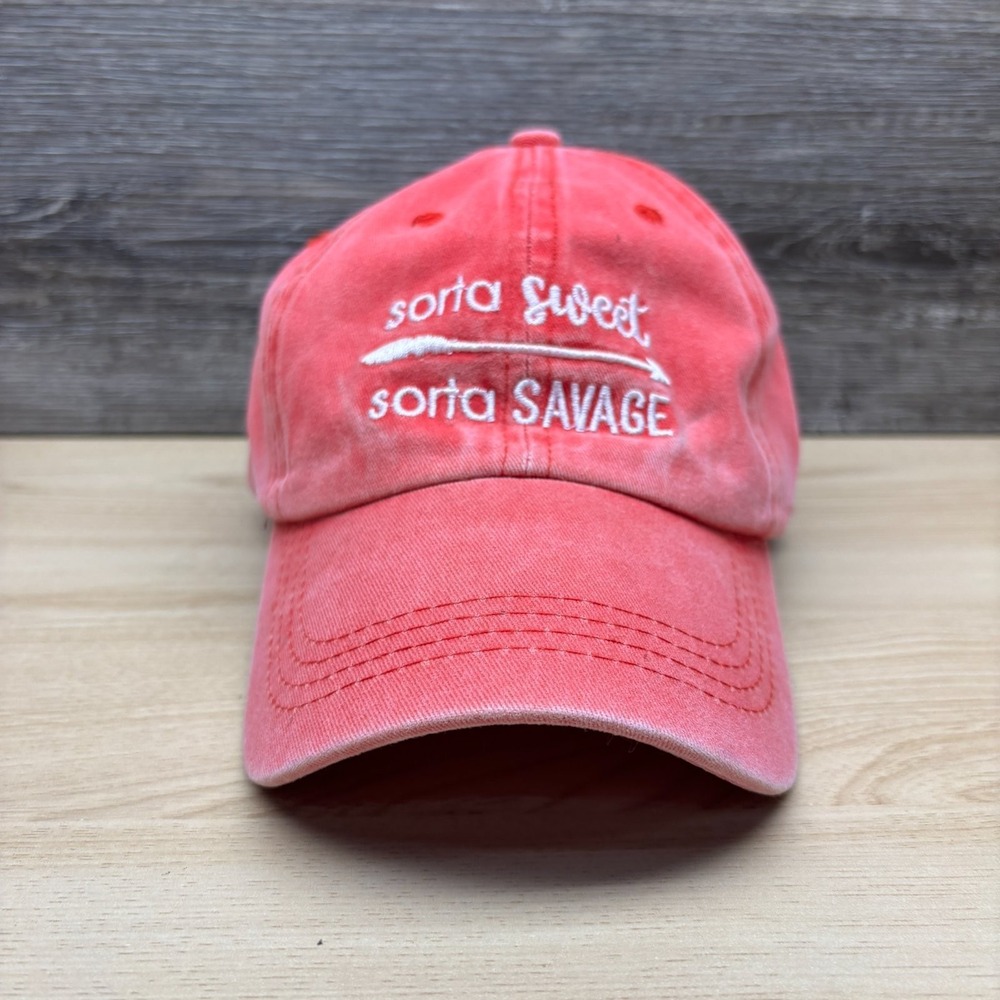 Sorta Sweet Sorta Savage Hat Cap Strap Back Pink Womens Ponytail Bun Waldeal